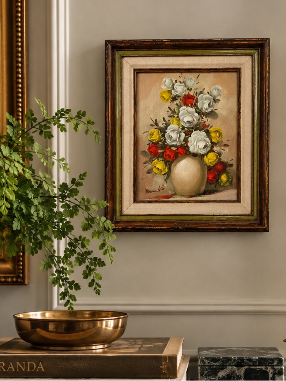 Vintage Signed Floral Still Life Original Oil Painting Framed | 13.75” x 11.75”